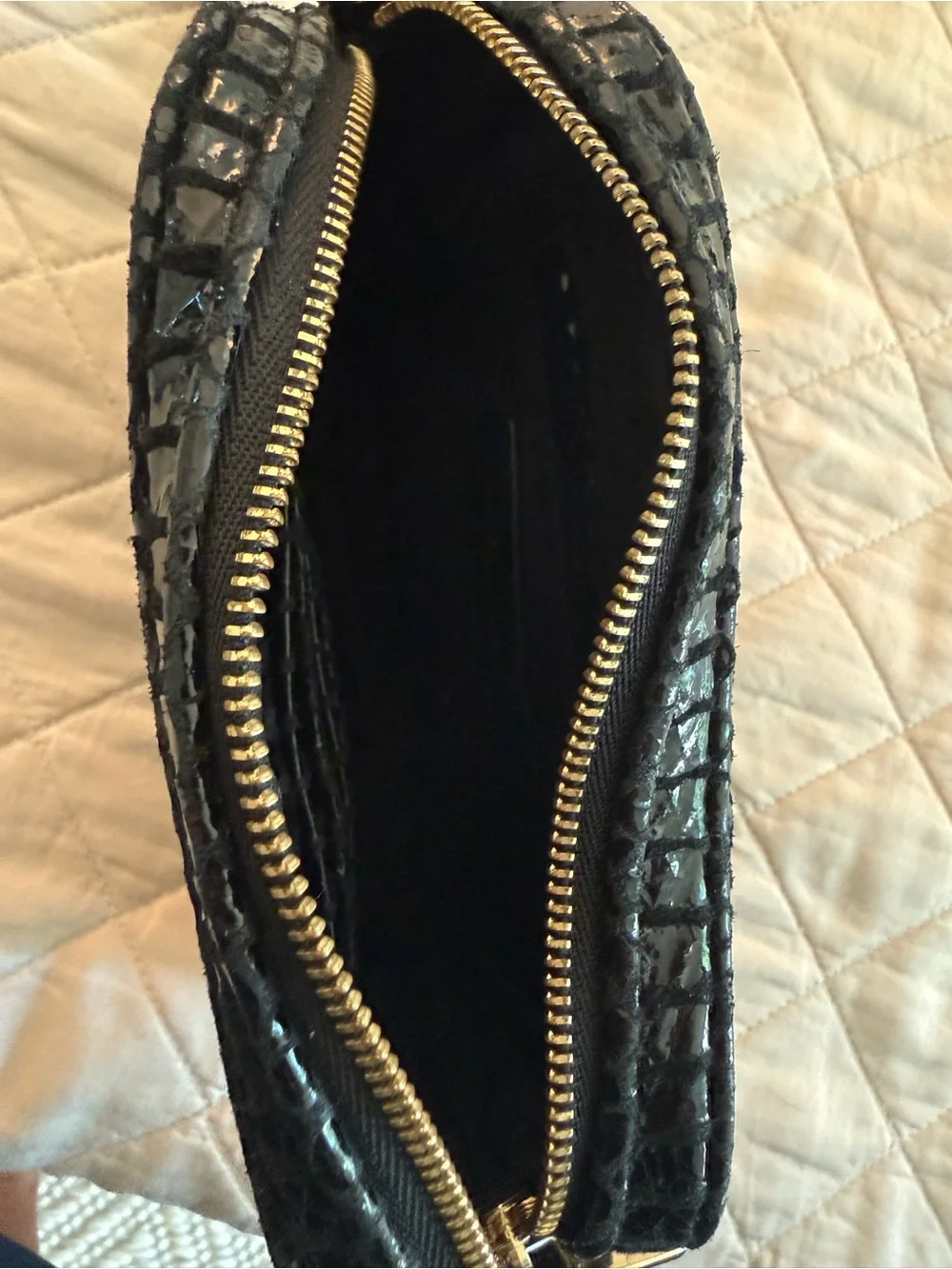 Michael Kors Black Snake-Embossed Crossbody with Gold Plate